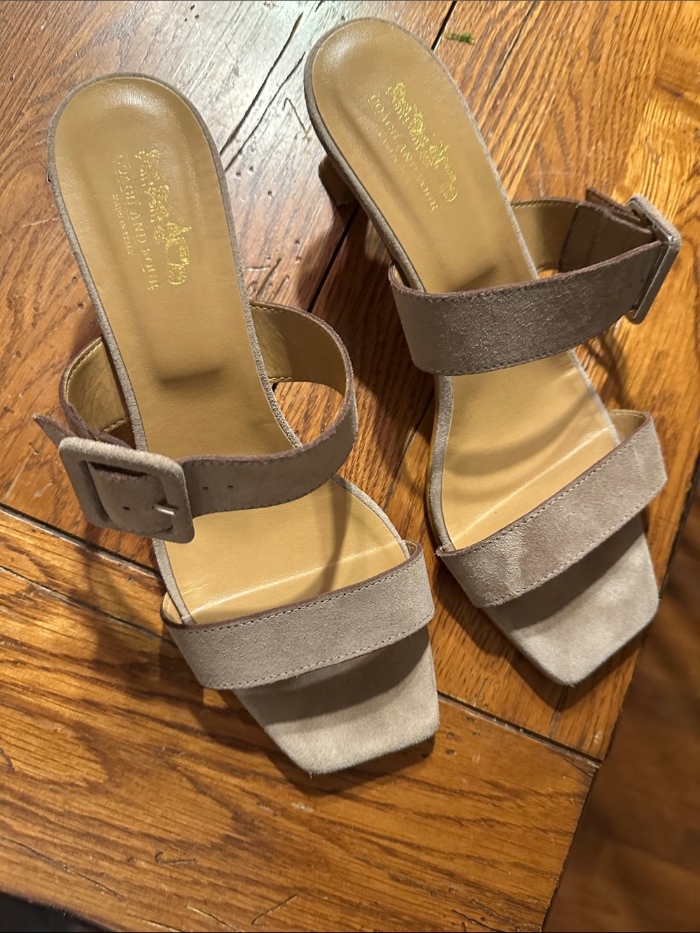 Coach and Four Women’s Taupe Suede Slide Sandals with Buckle